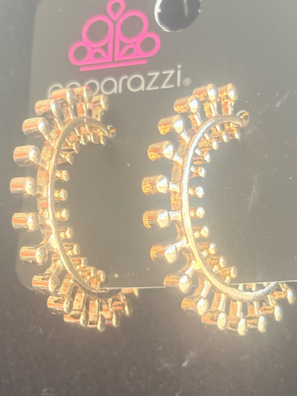 paparazzi Gold tone Gear-Edge Half Hoop Earrings-B
